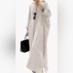 NWT Summer 100%Cotton Lightweight Striped Shirt Dress Size L